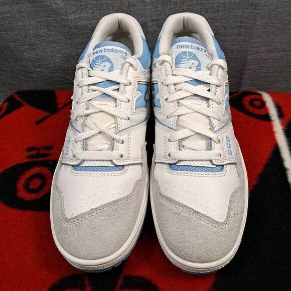 New Balance 550 White and Blue Athletic Shoes - Picture 3 of 13
